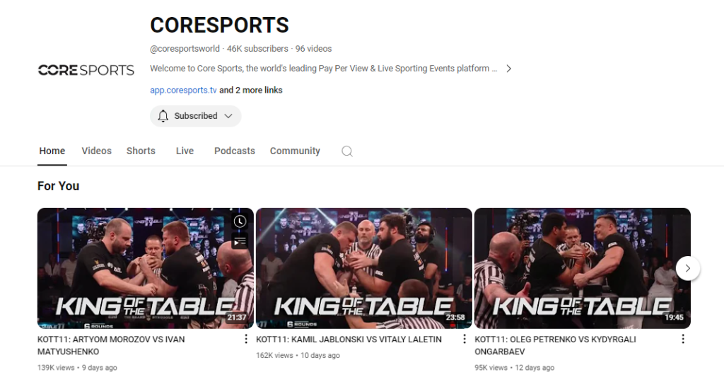 Coresports Youtube channel